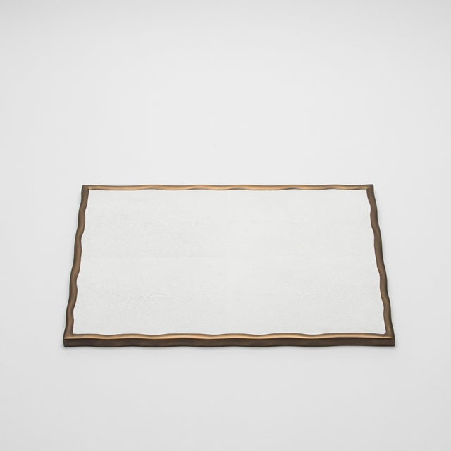 R & Y Augousti Rectangular Melting Tray in White Shagreen With Bronze Patina Brass by R&y Augousti For Sale - Image 4 of 7