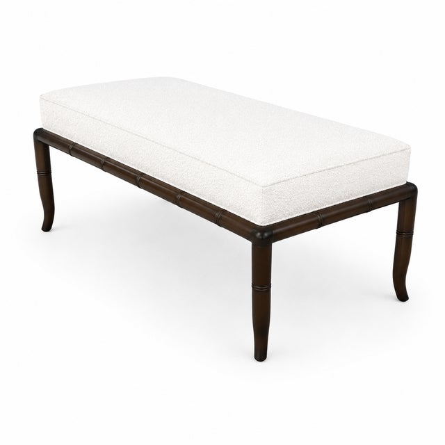 Mid-Century Modern Mid Century Modern Walnut Bench White Boucle For Sale - Image 3 of 5