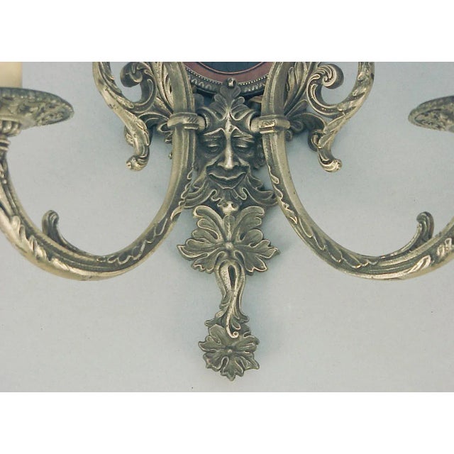 Pair of 1980s Art Nouveau Styled Wall Sconces With Marquetry Panels For Sale - Image 4 of 6