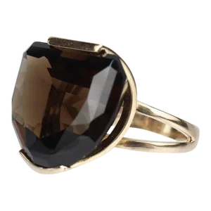 Vintage Modernist 14 Karat Gold and Half Moon Cut Smoky Topaz Cocktail Ring Size 7.25