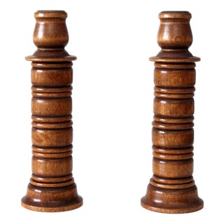Vintage Modular Wood Candlestick Holders Pair For Sale