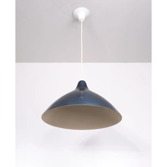 1950s Petrol Blue Pendant Lamp by Lisa Johansson Pape for Orno, 1950s For Sale - Image 5 of 7