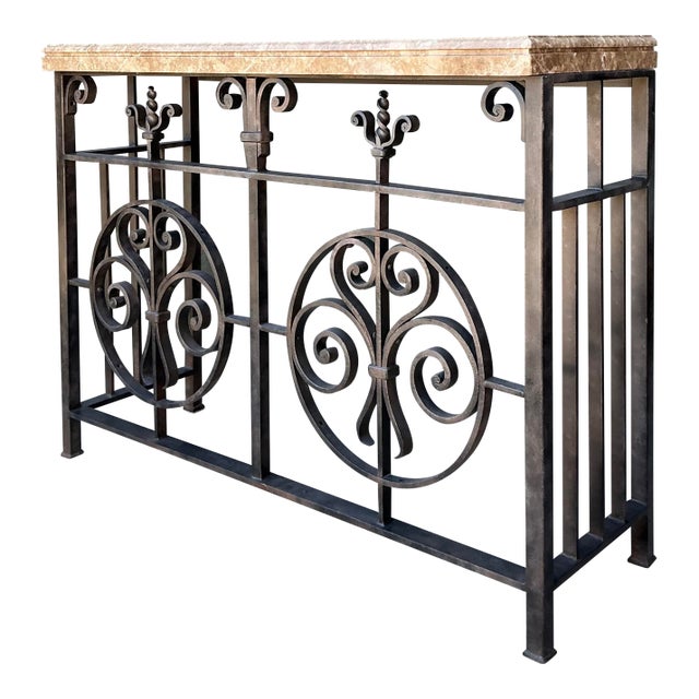 Vintage Wrought Iron Gate Console Table For Sale