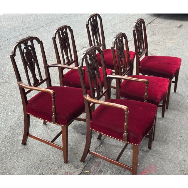 Hepplewhite Vintage Mahogany Hepplewhite Style Set of Six Dining Chairs For Sale - Image 3 of 12