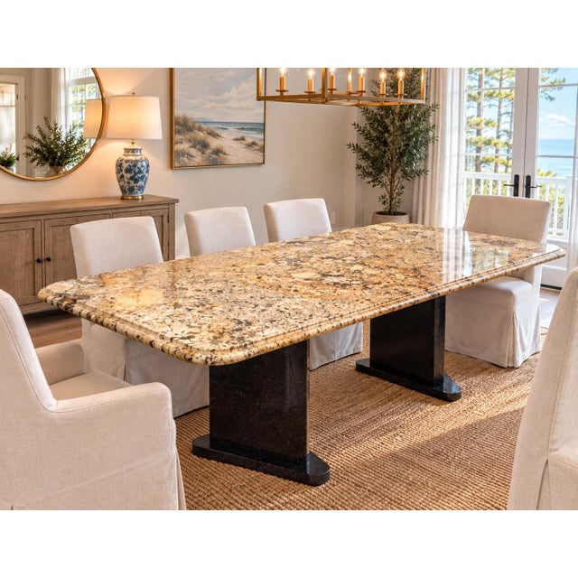 Custom American-Designed 80” Delicatus Gold Granite Dining Table | Brazilian Natural Stone For Sale - Image 13 of 15