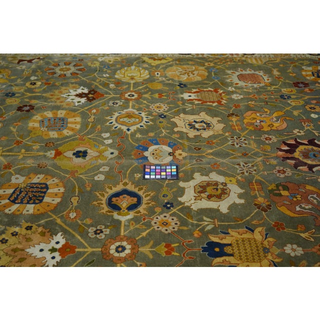 Green Antique Hand Knotted Green Tabriz Rug 9'7'' X 11'11'' For Sale - Image 8 of 10