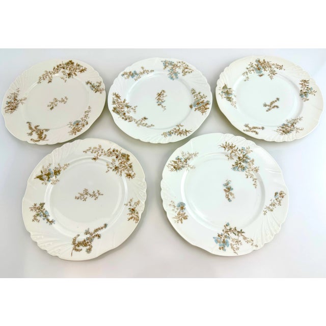 Blue 1940s Vintage Jean Pouyat Limoges Dinner Plates- Set of 5 For Sale - Image 8 of 12