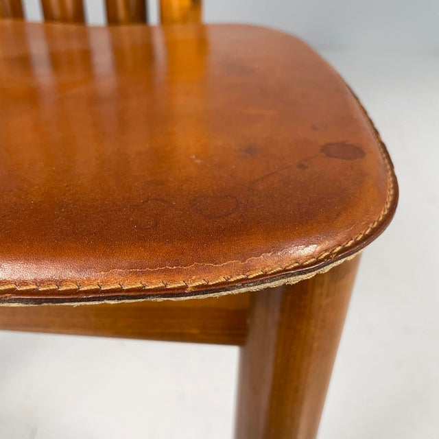 Italian Modern Wood and Brown Leather Chairs by Mobilgirgi, 1970s, Set of 6 For Sale - Image 12 of 18