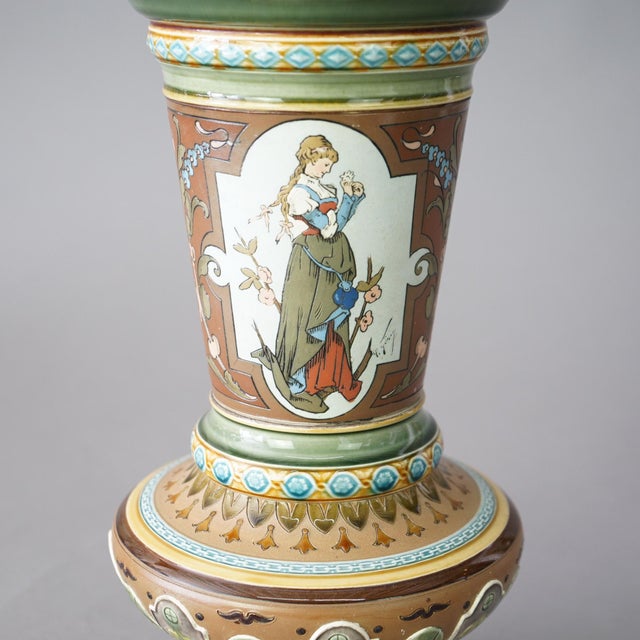 19th Century Antique Mettlach Pottery Portrait Vase, 19th Century For Sale - Image 5 of 10