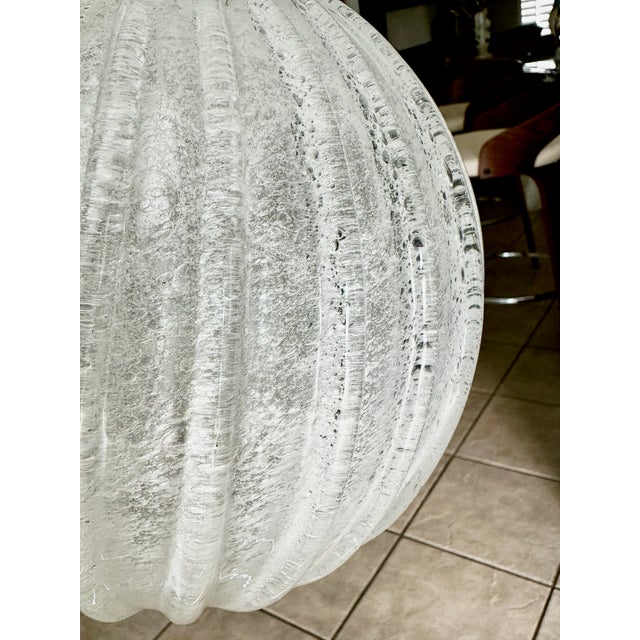 1970s Single Murano Globe Shape Clear Textured Glass Ceiling Pendant Light For Sale - Image 13 of 17