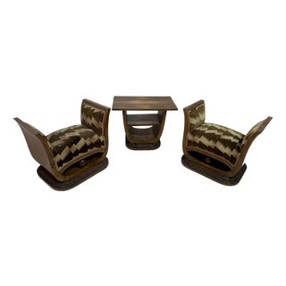 Art Deco Armchairs and a Coffee Table, Italy, 1940s, Set of 3 For Sale