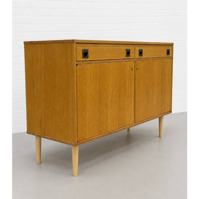 Mid Century Modern Oak Jr. Credenza | Danish Storage | Entryway Cabinet, Circa 1960's For Sale - Image 4 of 13