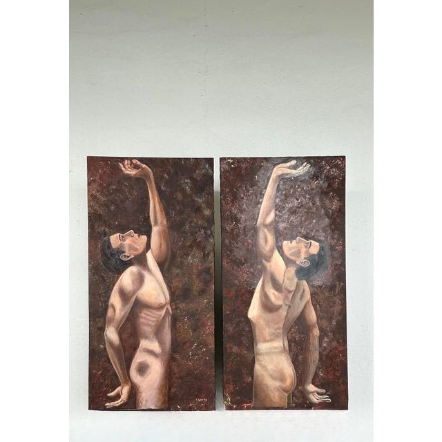 Wood Vintage Abstract Figurative Abstract Oil on Canvas For Sale - Image 7 of 12