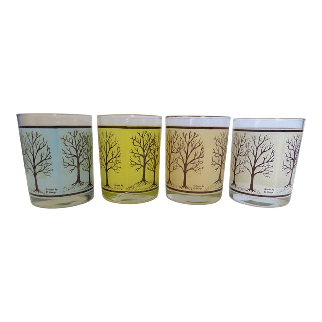 1970s Houze Seasons Trees Thermochromic Drinking Cocktail Rocks Glasses - Set 4 For Sale