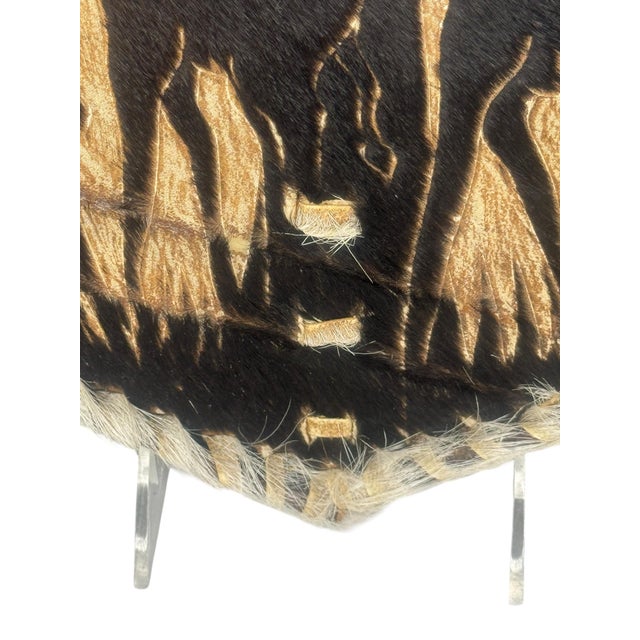 Animal Skin African Painted Animal Hide Shield Giraffe Safari Scene Braided Fur Edge Wall Art For Sale - Image 7 of 10