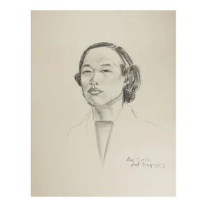 Vintage Mid 20th Century Portrait Charcoal Drawing of Woman