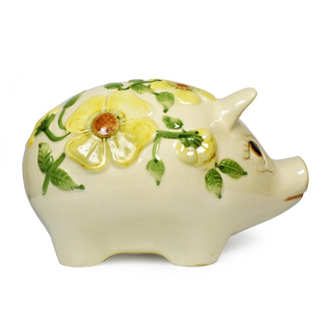 Mid-Century Large Ceramic Italian Hand-Painted Floral Design Piggy Bank For Sale - Image 4 of 10