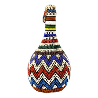 Beaded Glass Bottle With Maasai Geometric Patterns For Sale