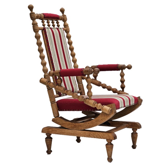 Danish Highback Rocking Chair in Wool & Oak, 1970s For Sale