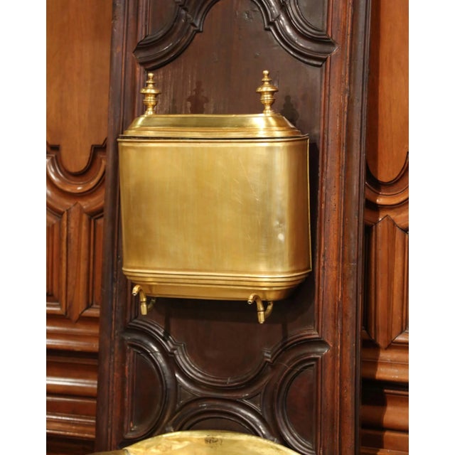 19th Century French Brass Lavabo Fountain on Carved Oak Wall Panel For Sale - Image 4 of 13