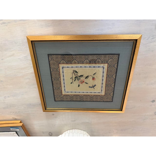 Vintage Framed Chinese Silk Embroidery Panel Featuring Flowers and Dragonfly For Sale - Image 9 of 9