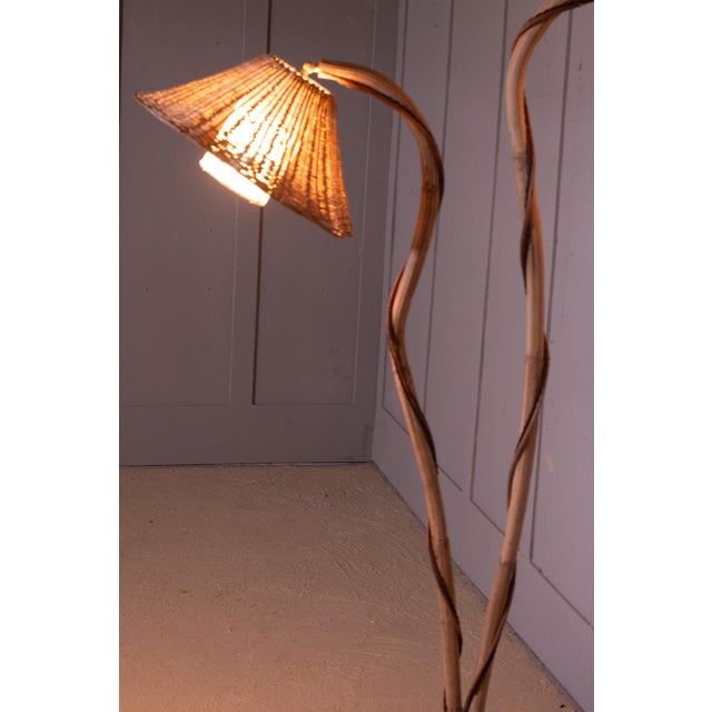 Thalia Double Rattan Floor Lamp With 2 Adjustable Woven Floral Conical Shades For Sale - Image 9 of 14