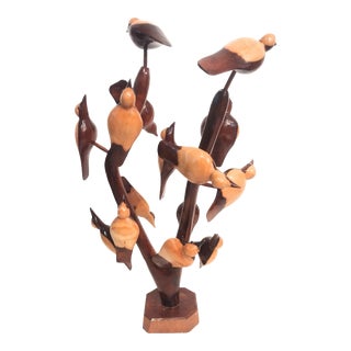 Vintage Carved Two-Toned Bird on a Branch Mid Century Modern Sculpture Decor For Sale
