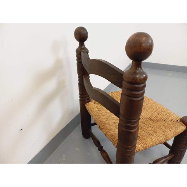 Vintage Brutalist Low Chair in Wood and Straw by Charles Dudouyt, 1940s For Sale - Image 3 of 13
