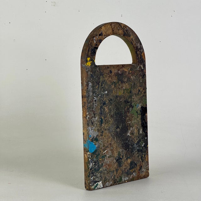 1950s Vintage Artist's Arched Design Rectangular Painting Palette With Remnant Oil Paint For Sale - Image 5 of 9
