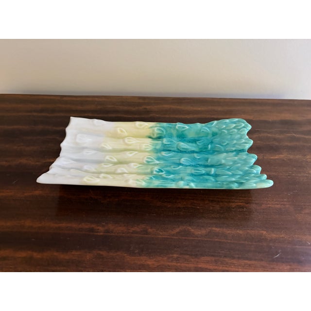 Vintage French Country Majolica Asparagus Dish in Turquoise and Cream For Sale In South Bend - Image 6 of 8