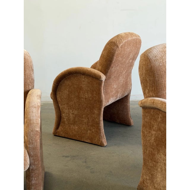 Textile Vintage Curved Velvet Arm Dining Chairs - Set of Four For Sale - Image 7 of 18