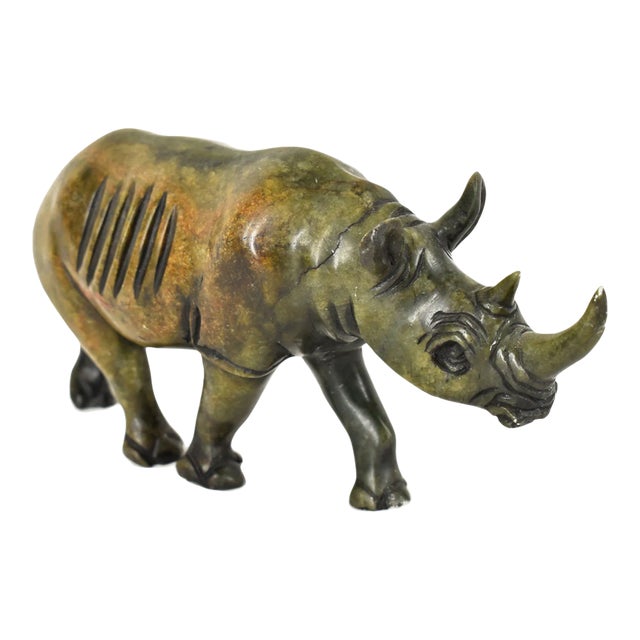 Late 20th Century Verdite Rhino Stone Sculpture For Sale