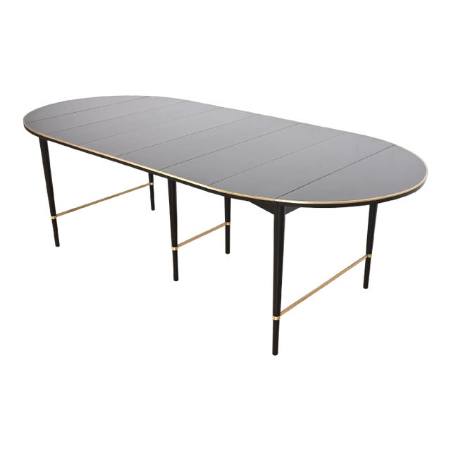 Paul McCobb Connoisseur Collection Black Lacquered Mahogany and Brass Extension Dining Table, Newly Refinished For Sale