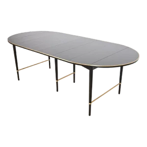 Paul McCobb Connoisseur Collection Black Lacquered Mahogany and Brass Extension Dining Table, Newly Refinished