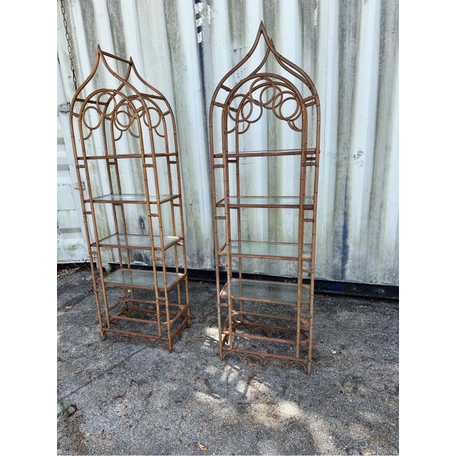 Metal Pagoda Bamboo Shape Bookshelves . - A Pair For Sale - Image 7 of 8