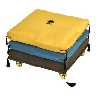 Mid 20th Century Vintage Set of Three Stackable Floor Pillows With Rolling Base by Lazy Back For Sale