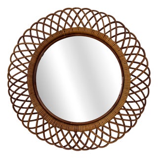 Italian Mirror with Bamboo Rattan Frame, 1960 For Sale