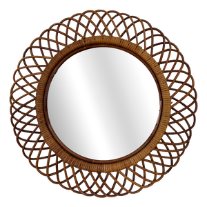 Italian Mirror with Bamboo Rattan Frame, 1960