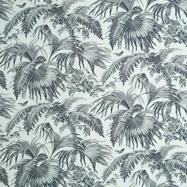 Schumacher Toile Tropique Fabric in Black For Sale