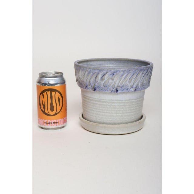 Vintage Periwinkle Incised Studio Ceramic Planter With Saucer by Deanna Nichols For Sale In New York - Image 6 of 15