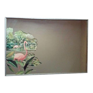 Mid 20th Century Rare Lithagraph Printed Pink Flamingo Framed Wall Mirror Wall by R. Stern for Turner For Sale