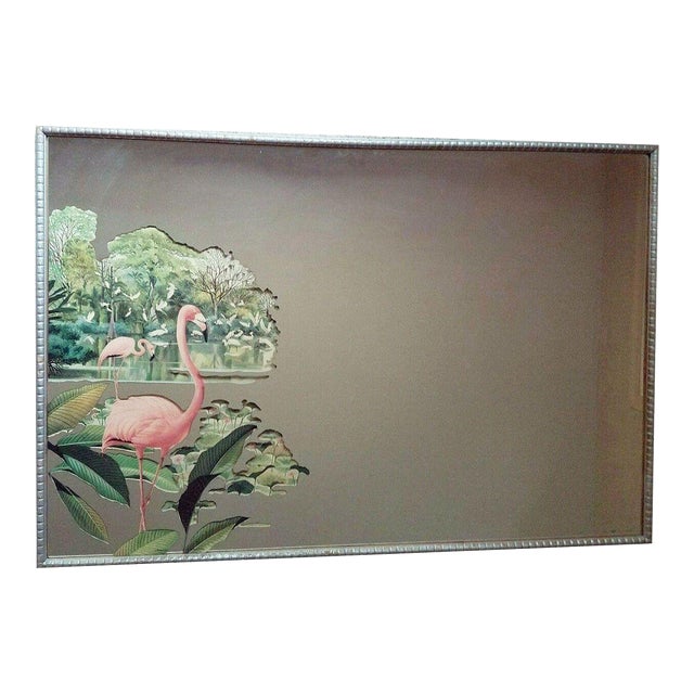 Mid 20th Century Rare Lithagraph Printed Pink Flamingo Framed Wall Mirror Wall by R. Stern for Turner For Sale