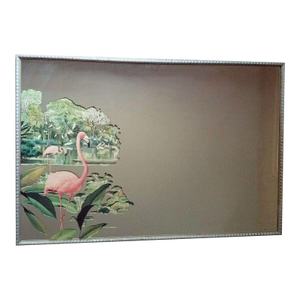 Mid 20th Century Rare Lithagraph Printed Pink Flamingo Framed Wall Mirror Wall by R. Stern for Turner