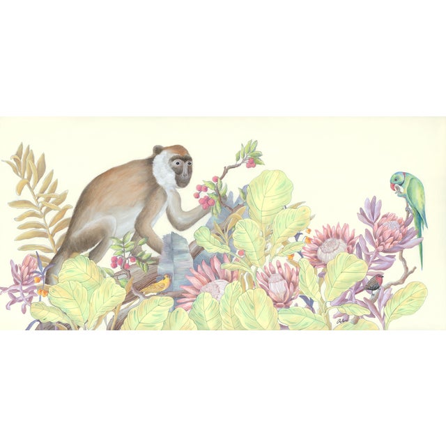 Chinoiserie "The Natives and the Locals" Contemporary Singerie Style Acrylic Paintings - a Pair For Sale - Image 3 of 11