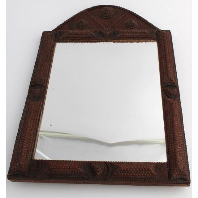 Rare Antique French Tramp Art Mirror, 25" T X 16” W For Sale - Image 4 of 12