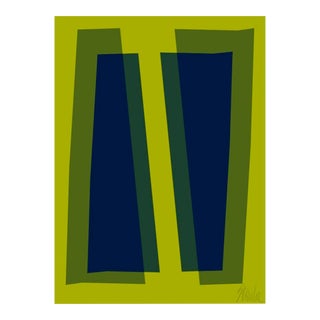 Deep Navy and Lime Transparencies Fine Art Print 35" X 50" by Liz Roache For Sale