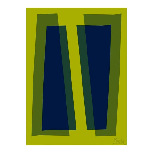 Deep Navy and Lime Transparencies Fine Art Print 35" X 50" by Liz Roache For Sale