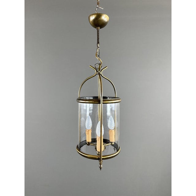 20th Century Brass and Glass Lantern Pendant Light For Sale - Image 4 of 7