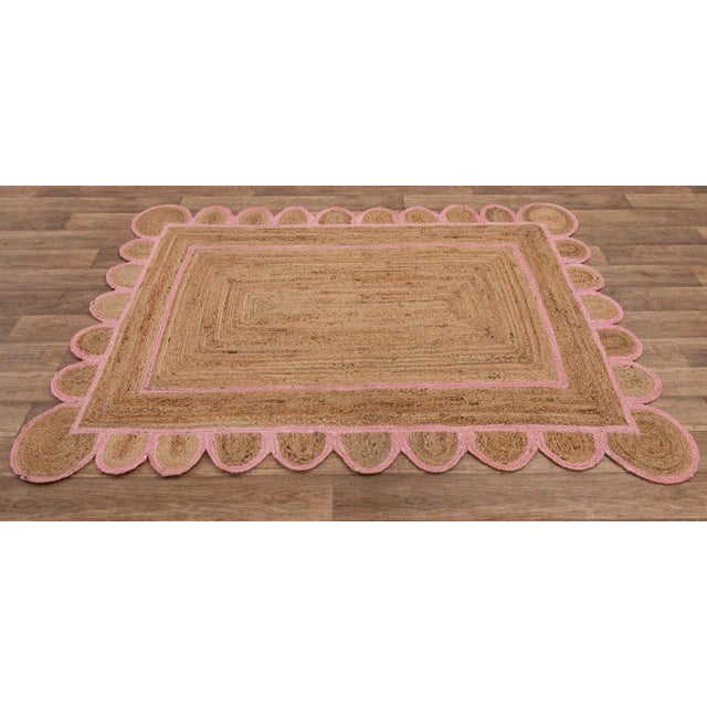 Textile Scallop Jute Light PInk Hand Made Rug - 2'x4' For Sale - Image 7 of 11