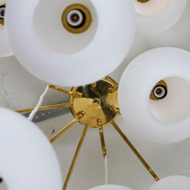 Brass Brass Suspended Glass Shade Chandelier For Sale - Image 8 of 9